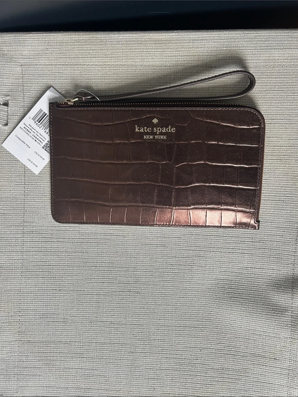 kate spade dark brown croc-embossed wristlet clutch